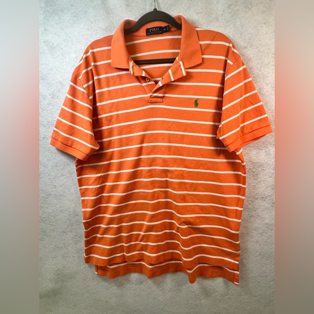 Polo‎ Ralph Lauren Shirt Men’s XL Orange White Striped Green Pony Logo Preppy E9